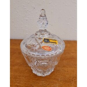 Vtg Italian Handcut 24% Lead Crystal‎ Covered Frosted Candy Dish Art Mark Italy
